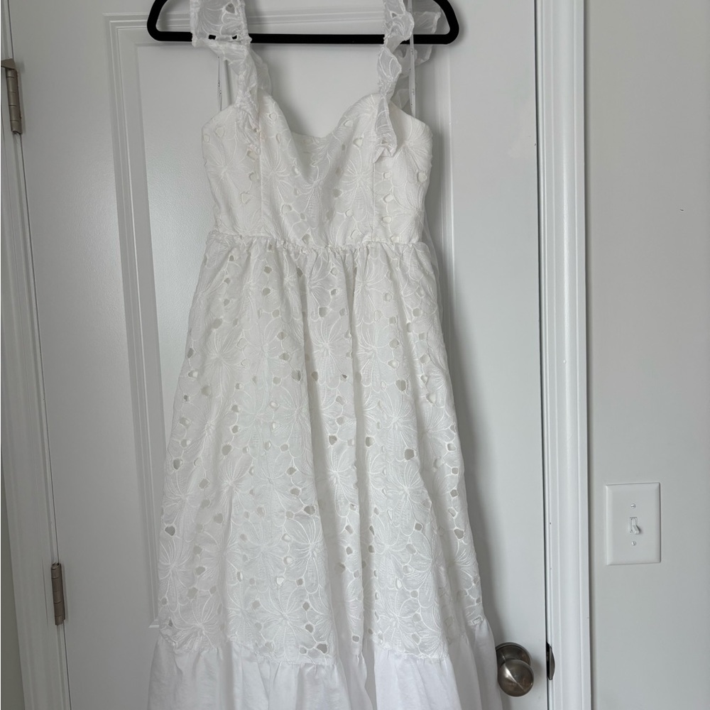 Lulu's Elegant White Eyelet Dress